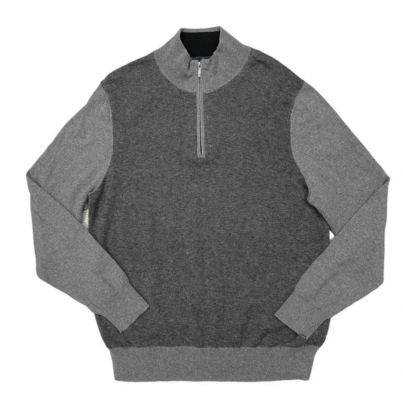 Brooks Brothers Men's L Cotton Cashmere Knit Pull Over Quarter‎ Zip Gray Sweater - Picture 1 of 14